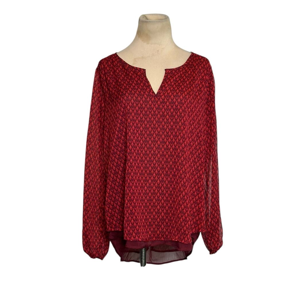 Lucky Brand ref print long sleeved tunic blouse size Medium